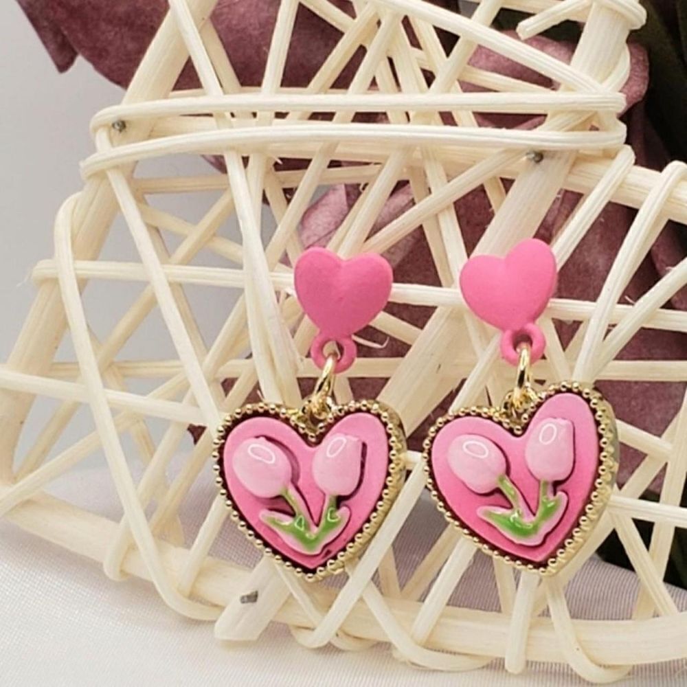 2/$20 Brand New Pink Double Hearts S925 Silver Earrings